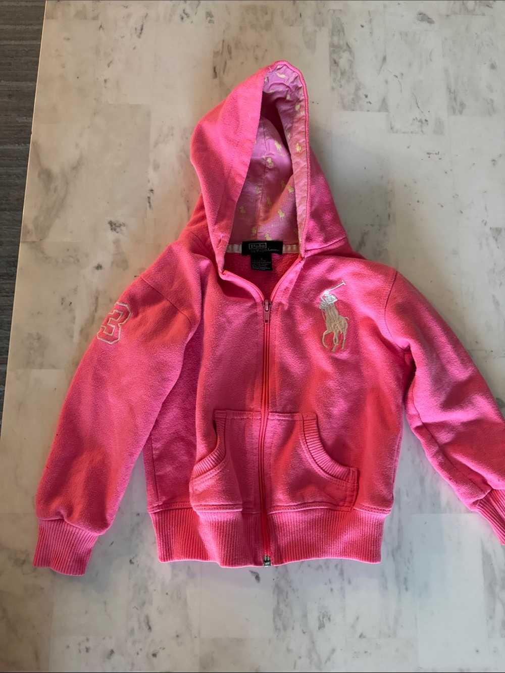 Polo by Ralph Lauren Hot Pink Girls' Hooded Zip-Up Sweatshirt